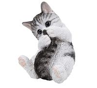 Dehner Figurine Chaton Jouant, env. 13 x 18 x 24,5 cm, polyrésine, Gris/Blanc