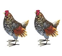 Dehner Figurine de décoration Poule Vroni, 2 pièces, env. 38 x 27 x 16,5 cm, métal, Multicolore