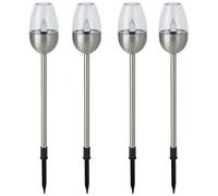 Dehner Flame, Lot de 4, Acier Inoxydable/Plastique Lampe Solaire, Argent, 41,7 x 6,1 x 6,1 cm