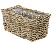 Unyqoos® : Jardinière en rotin – Tressée, résistante aux intempéries, dimensions approximatives : 40 x 23 x 20 cm, couleur gris/marron, avec film intérieur, pour intérieur et extérieur