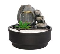 Dehner Korali Fontaine d'intérieur avec éclairage LED Hauteur env. 21 cm Diamètre env. 21 cm en polyrésine Gris