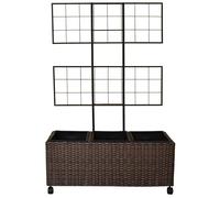 Dehner Lili Jardinière en Treillis résistante au Gel, aux UV et aux intempéries, Environ 85 x 130 x 30 cm, avec roulettes, 3 Inserts pour Plantes, en polyrotin, Marron