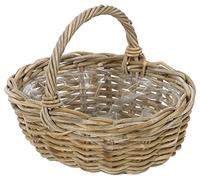 Dehner Panier à plantes en rotin avec anse, env. 36 x 28 x 14 cm, tressé, gris/marron