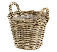 Dehner Panier en rotin avec anses, diamètre : 35 cm, hauteur : 25 cm, tressé, gris/marron