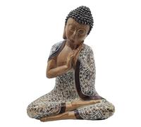 Dehner Statue de Jardin Bouddha - Résistante au Gel - Aspect Bois - Environ 40 x 32 x 18 cm - en polyrésine - Marron/Gris