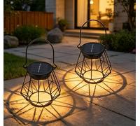 Dehobo Lanterne Solaire Exterieur en Paires - Suspension Solaire Exterieur IP65 Imperméable - Lumière Forme Soleil Suspendue en Métal pour la Décoration du Jardin, de la Cour et du Camping