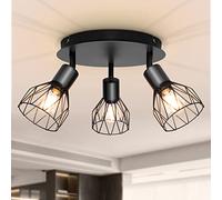Dehobo Plafonnier Industriel Spots et Rails de Spots Noir, Rampe Spot avec Douille E14, Barre de Spot 40W sans Ampoules, Plafonnier 3 Spots LED Orientable pour Interieur Cuisine Chambre Salon