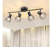Dehobo Plafonnier Industriel Spots et Rails de Spots Noir, Rampe Spot avec Douille E14, Barre de Spot 40W sans Ampoules, Plafonnier 4 Spots LED Orientable pour Interieur Cuisine Chambre Salon
