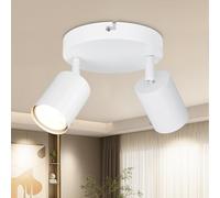 Dehobo Plafonnier LED 2 Spots 350° Orientable, GU10 Spots de Plafond Design Moderne Ronde Blanc, Applique Murale Intérieure pour Cuisine Salon Chambre, Sans Ampoule