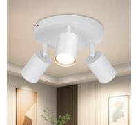 Dehobo Plafonnier LED 3 Spots 350° Orientable, GU10 Spots de Plafond Design Moderne Ronde Blanc, Applique Murale Intérieure pour Cuisine Salon Chambre, Sans Ampoule