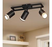 Dehobo Plafonnier LED 3 Spots, Spots de Plafond GU10 Double Orientable Moderne, Plafonnier 3 Spots Noir pour Cuisine Chambre Salon Couloir Salle à manger, sans Ampoules
