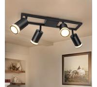Dehobo Plafonnier LED 4 Spots GU10 Noir, Base Carrée Ajourée Moderne | Spots de Plafond Métal Orientable 350°, Spot Mural pour Cuisine Chambre Salon Couloir, max. 40W, sans Ampoules