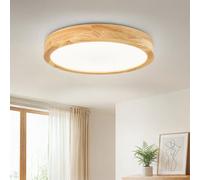 Dehobo Plafonnier LED Bois Naturel Design Nordique ∅30cm - Luminaire Plafond Rond 6000K Blanc Froid - Luminaires Intérieur 3100lm Ra>83, Facile à Installer Idéal pour Chambre, Salon, Cuisine, Couloir
