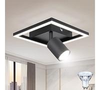 Dehobo Plafonnier LED, Noir Mat Luminaire Plafonnier 18W avec Spot GU10 Adjustable, Plaonnier Spot Blanc Neutre 4000K Appliques Murales pour Couloir Cuisine Chambre Salon, ampoule 5W GU10 incluse