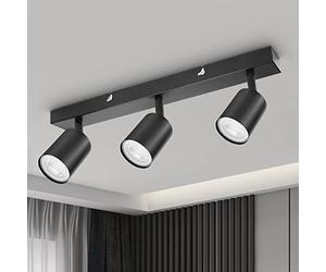 Dehobo Plafonnier Noir Orientable avec Douille GU10, Spots Rail Moderne 3 Têtes sans Ampoules pour Cuisine Chambre Salon Couloir Salle à Manger