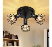 Dehobo Plafonnier Spot Orientable avec Douille E14 - Style Rétro Spots de Plafond - Plafonnier Led Cuisine 3 Spots Noir - Plafonnier Industriel pour Cuisine Chambre Salon, Sans Ampoules