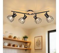 Dehobo Plafonnier Spot Orientable Luminaire Plafonnier E14 Modèle Bois Noir Spots de Plafond Led Cuisine 4 Spots Plafonnier Industriel pour Cuisine Chambre Salon，Sans Ampoules