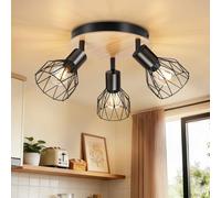 Dehobo Plafonnier Spot Orientable Luminaire Plafonnier E14 Modèle Bois Spots de Plafond Led Cuisine 3 Spots Noir Plafonnier Industriel pour Cuisine Chambre Salon，Sans Ampoules