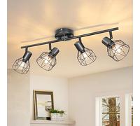 Dehobo Plafonnier Spots Orientable Noir, Rampe Spot avec Douille E14, Plafonnier 4 Spots de plafond pour Interieur Cuisine Chambre Salon, MAX 40W sans Ampoules