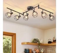 Dehobo Plafonnier Spots Orientable Noir, Rampe Spot avec Douille E14, Plafonnier 6 Spots de plafond pour Interieur Cuisine Chambre Salon, MAX 40W sans Ampoules