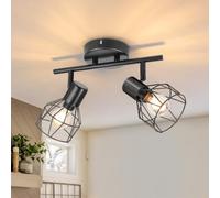 Dehobo Plafonnier Spots Orientables, Plafond LED 2 Spots E14 Noir | Rampe de Spots en Métal, Luminaire Moderne Industriel pour Cuisine Chambre Salon, max. 40W, sans Ampoules