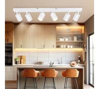 Dehobo Rampe et Rails de Spots, Double GU10 Orientable Moderne, Plafonnier Blanc, Sans Ampoules, 6 Spots pour Cuisine Chambre Salon Couloir Salle à Manger