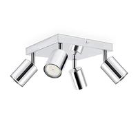 Dehobo Spot Plafonnier Cuisine Chrome Poli, Plafonnier Spots Plafond GU10 Plafonnier LED 4 Spots Orientables, Rampe Spots Modernes avec Plaque Carrée pour Salon Chambre Salle à Manger, sans Ampoules