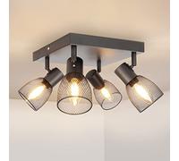 Dehobo Spots de Plafond Orientable, Plafonnier Spot Noir E14, Spot Cuisine Industriel 60W san Ampoules, Plafonnier 4 Spots Carré Maille Métallique pour Chambre Salon Couloir Salle à manger