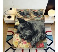 Déhoussable Scottish Terrier 3D Printed Fitted Sheet en Microfibre Doux, Anti-poussière, pour Chambre ou logement, Home Decor 160x200x25cm