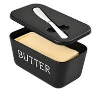 DEHOV Beurrier Plastique Noir Avec Couvercle Couteau à Beurre, Pour 250 g | Grande Capacité ; Matériau de Haute Qualité ; Compatible Lave-Vaisselle ; Plastique Polypropylène (PP) de Qualité Alimentaire