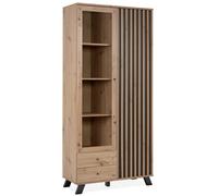 DEINE TANTE EMMA 003404 Medan 52A Armoire haute en chêne artisan avec lamelles anthracite env. 92 x 198 x 40 cm