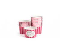 DeinPack Lot de 200 coupes à glace, 120 ml, en carton universel respectueux de l'environnement avec PLA pour glace, dessert, amuse-bouches, apéritifs, collations - 1000 gobelets ronds à rayures roses