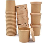 DeinPack Lot de 25 gobelets à soupe à emporter avec couvercle marron 480 ml I Gobelets compostables avec revêtement intérieur en PLA Gobelets à soupe en carton