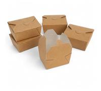 DeinPack Lot de 450 boîtes alimentaires bio avec couvercle pliable de 500 ml I Boîte en carton rectangulaire I Boîte en carton kraft marron compostable I Take Away Box | Boîtes jetables à emporter