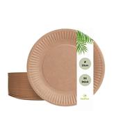 DeinPack Lot de 50 assiettes en carton de 23 cm de diamètre, marron, rondes, recyclables, pour fêtes, anniversaires