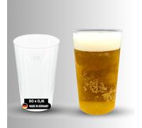 DeinPack Lot de 50 gobelets réutilisables de 400 ml fabriqués en Allemagne - Avec trait de repère - Réutilisables - Transparent en polypropylène - 0,4 l - Gobelets à bière - Gobelets de fête