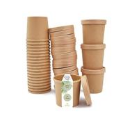 DeinPack Lot de 50 tasses à soupe à emporter avec couvercle Marron 360 ml 12 oz I Gobelet compostable avec revêtement intérieur en PLA Tasse à soupe en carton I 50 gobelets jetables bio