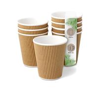 DeinPack Lot de 500 gobelets cannelés de 400 ml à double paroi | Gobelets en carton kraft marron à emporter I Gobelets à café respectueux de l'environnement avec barrière thermique 400 ml I Tasse à