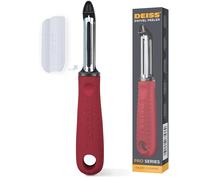 Deiss PRO Eplucheur de légumes Pivotant de Qualité Supérieure - Éplucheur en Acier Inoxydable Tranchant avec Poignée Antidérapante, Eplucheur de Patates pour la Cuisine, Fruits, Carottes, Pommes (RED)