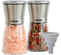 Deiss PRO Moulin à poivre et à sel avec entonnoir, acier inoxydable brossé avec rotor en céramique réglable - Design compact et élégant, idéal pour le cumin,sel de mer,sel de l'Himalay,poivre