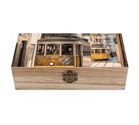 DEJIKOKU Lisbon Tram Grande boîte de rangement en bois rétro avec couvercle pour la décoration de la maison, idéale pour les souvenirs, les bibelots, les bijoux