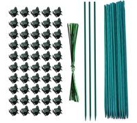 DeJivsin 25 Pièces Tuteur Tomate 30 cm, 50 Pièces Clips à Plantes, 50 Attaches torsadées, Tuteur Plante, Piquet Tomate, Tuteur Plante Interieur, tuteur de Plantes pour Jardin ou Maison