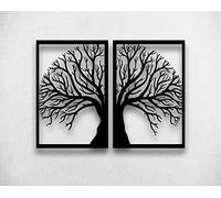 DEKADRON Décoration murale en métal, arbre à 2 panneaux, décoration de salon, panneau mural, art mural en métal, décoration intérieure, tentures intérieures et extérieures (75 x 56 cm)