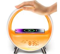 Dekala Réveil Lumineux avec Simulation de Lever et Coucher de Soleil, Lampe de Chevet, Chargement sans Fil 15W, Contrôle Tactile et App, Compatible avec Alexa