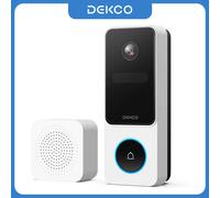 Dekco Sonnette Vidéo Sans Fil 3MP, Interphone Extérieur Wi-Fi 2.4G Intelligent avec Carillon, Détection Humaine, Compatible Alexa BLANC