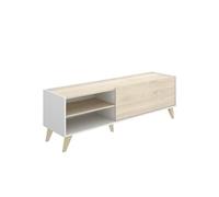 DeKit Grupo RIMOBEL Ness Module TV Bas, Panneaux de Particules, Blanc/Naturel, Naturel/B. Brillant