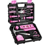 DEKO Boîte à outils complète rose 42 pièces, mallette, boîte à outils bricolage, cadeaux pour femme, maison, bureau et voiture, 25