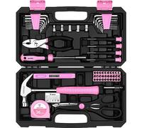 DEKO Boîte à outils complète rose 62 pièces, mallette, boîte à outils bricolage, cadeaux pour femme, maison, bureau et voiture, pour entretien quotidien