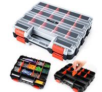 DEKO Boîte de Rangement pour Vis, 34 Cases Modulables, Double Face, Robuste | Mallette pour bricoleurs : écrous et embouts à portée de main, du garage à la maison. Transport pratique et nettoyage facile