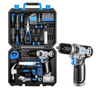 DEKO Caisse a Outil avec Perceuse Visseuse Multifonction Sans Fil 8V, 126 Pièces Malette Outils complete, Ensemble d'Outils avec Perceusepour Réparation, Entretien et Travail,Bleu